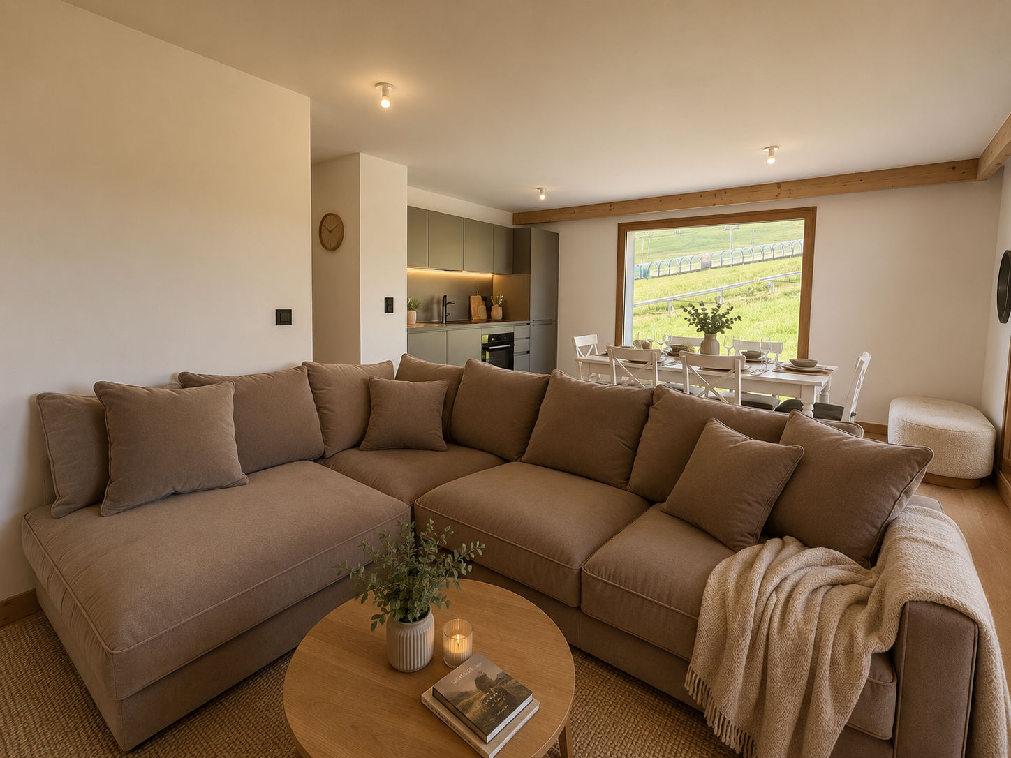 image The open-plan living area brings everyone together, with views of the pistes from the sofa and dining table.