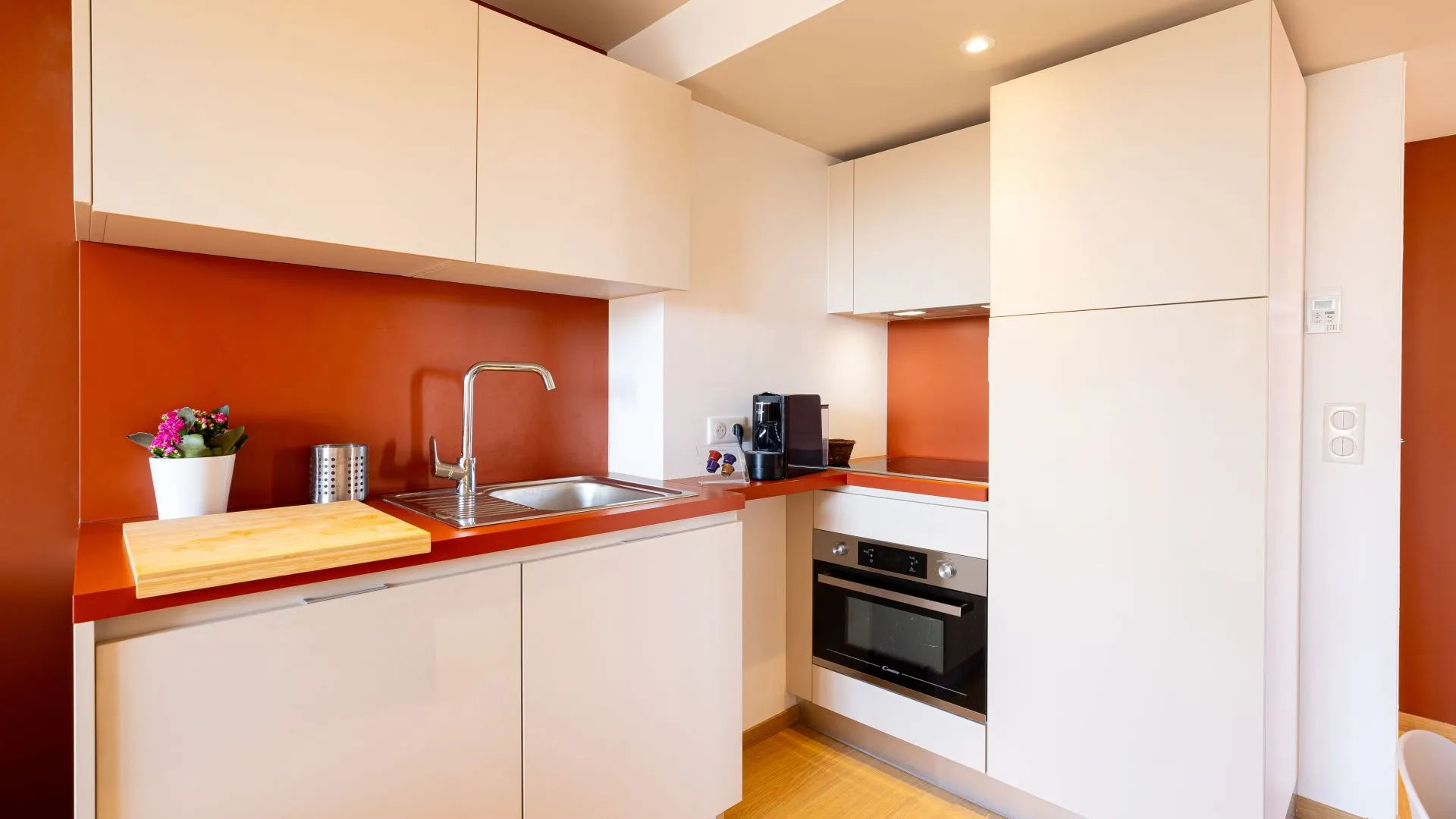 image Kitchen with cabinets and countertop appliances.