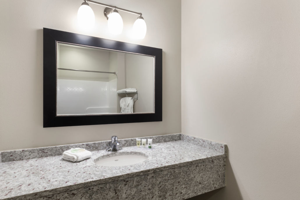 image Vanity counter with mirror and toiletries