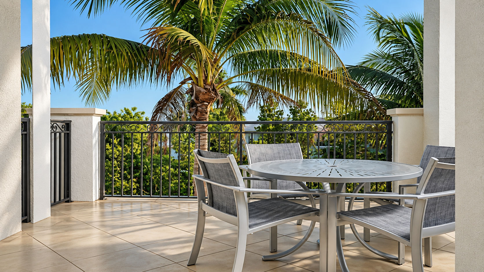 image Furnished balcony with seating overlooking the waterway