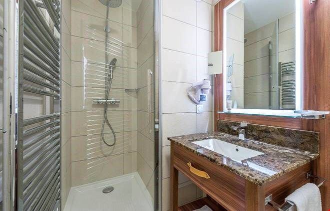 image Get ready for your day in the bathroom.