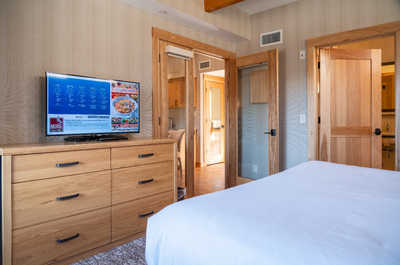 Drift to sleep in this plush bed.