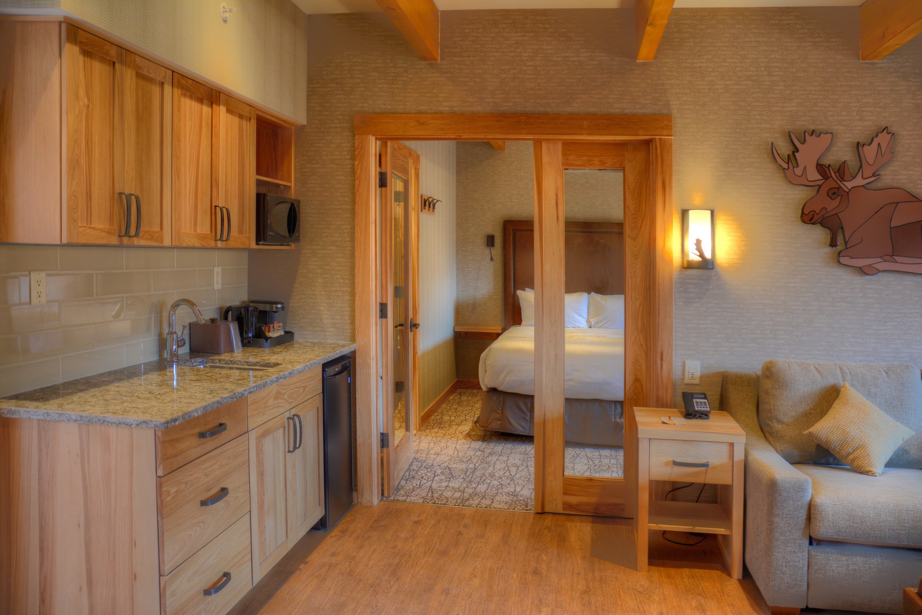 image The warm natural decor creates a chalet-inspired ambiance.