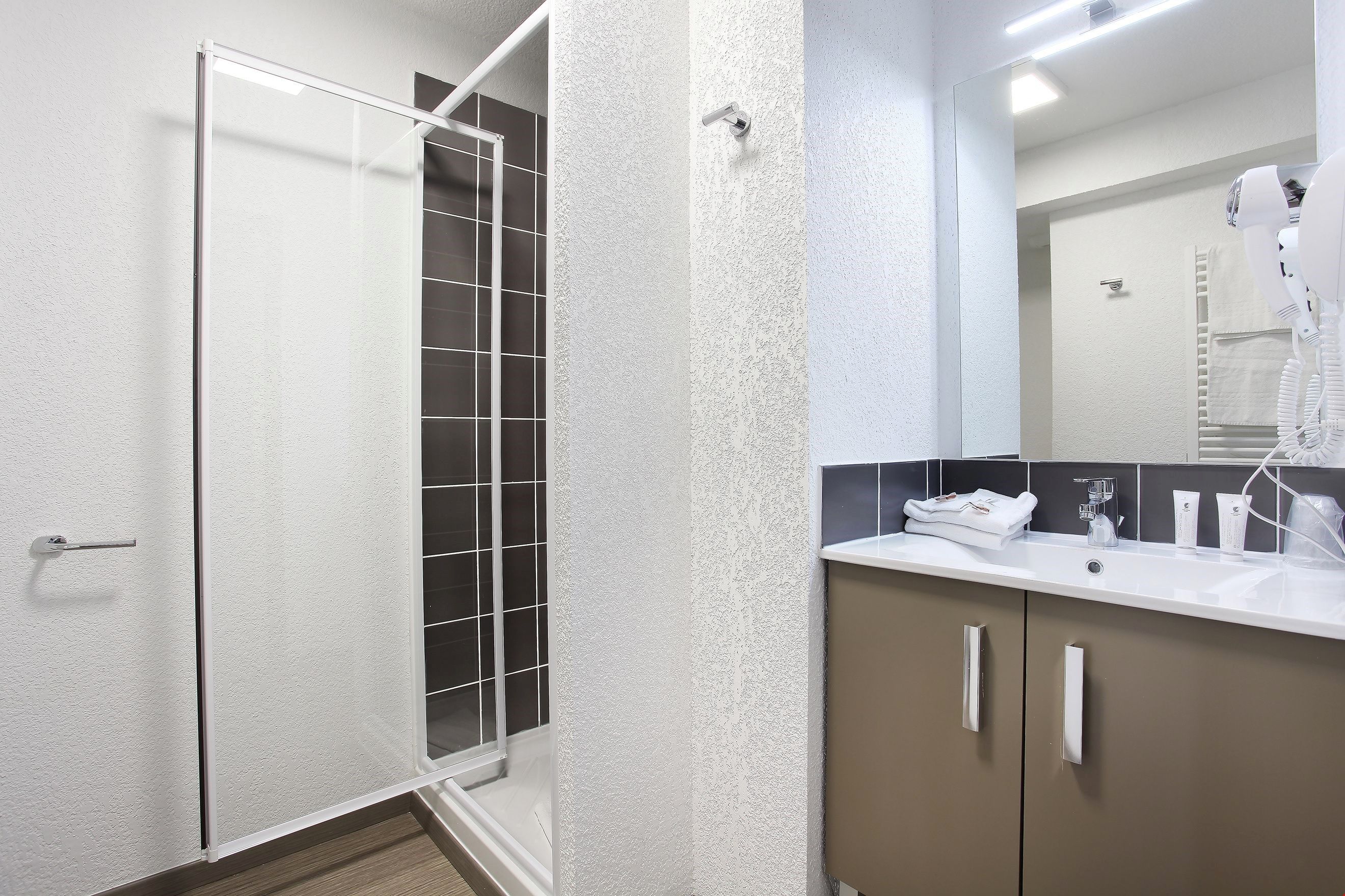 image Get ready for your day in the bathroom.