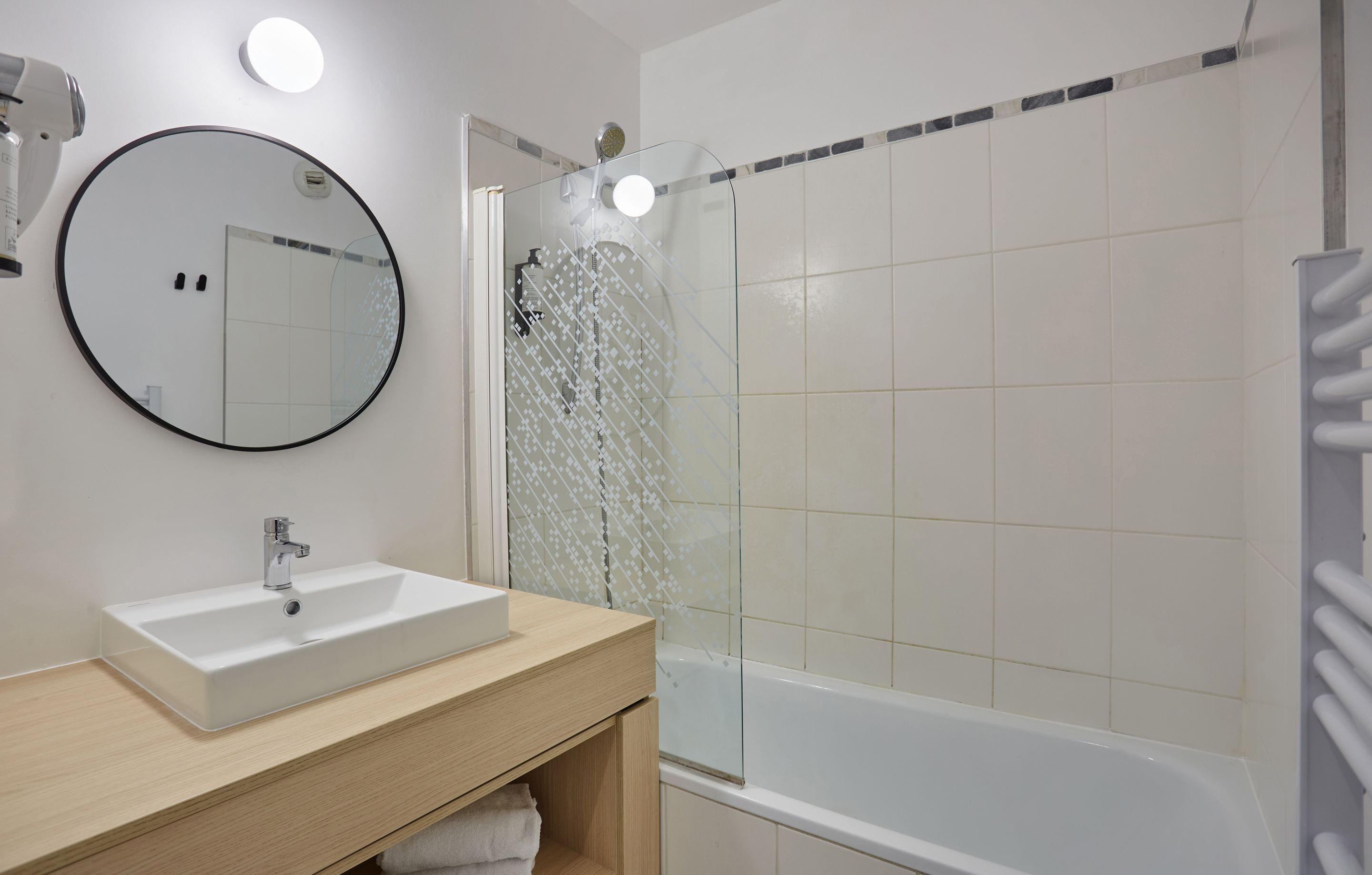 image Get ready for your day in the bathroom.