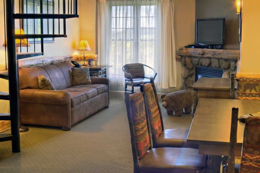 image Lounge on the plush sofa and warm up next to the fireplace while you watch a movie on the flatscreen