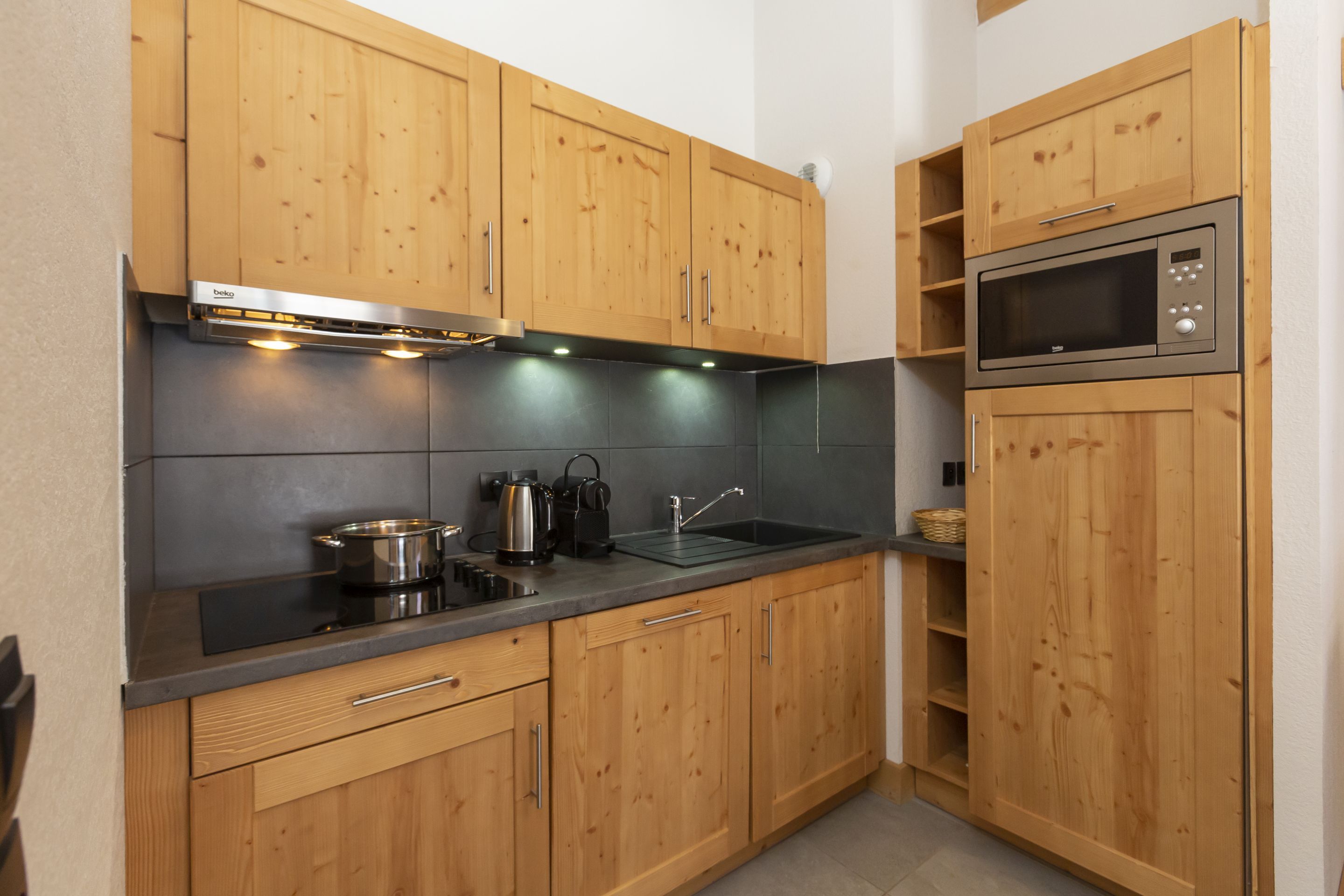 image The capsule coffee maker and well-organised kitchen make early morning starts on the mountain a little easier.