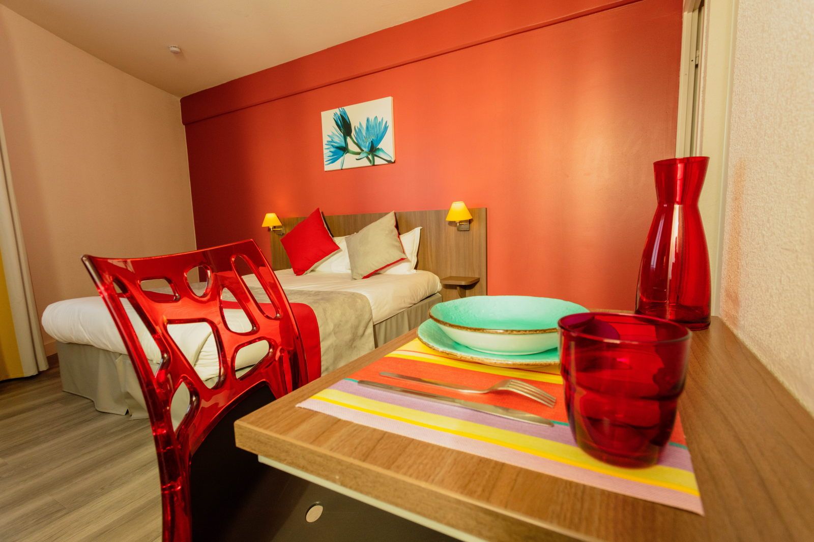 image Dining space with decorative elements and vibrant colors in the living area