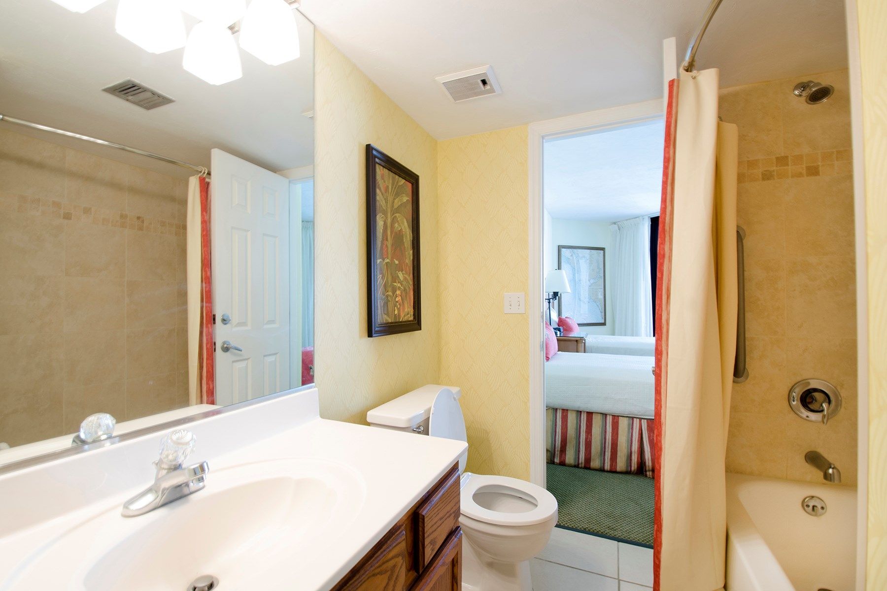 image Get ready for your day in this lovely bathroom.