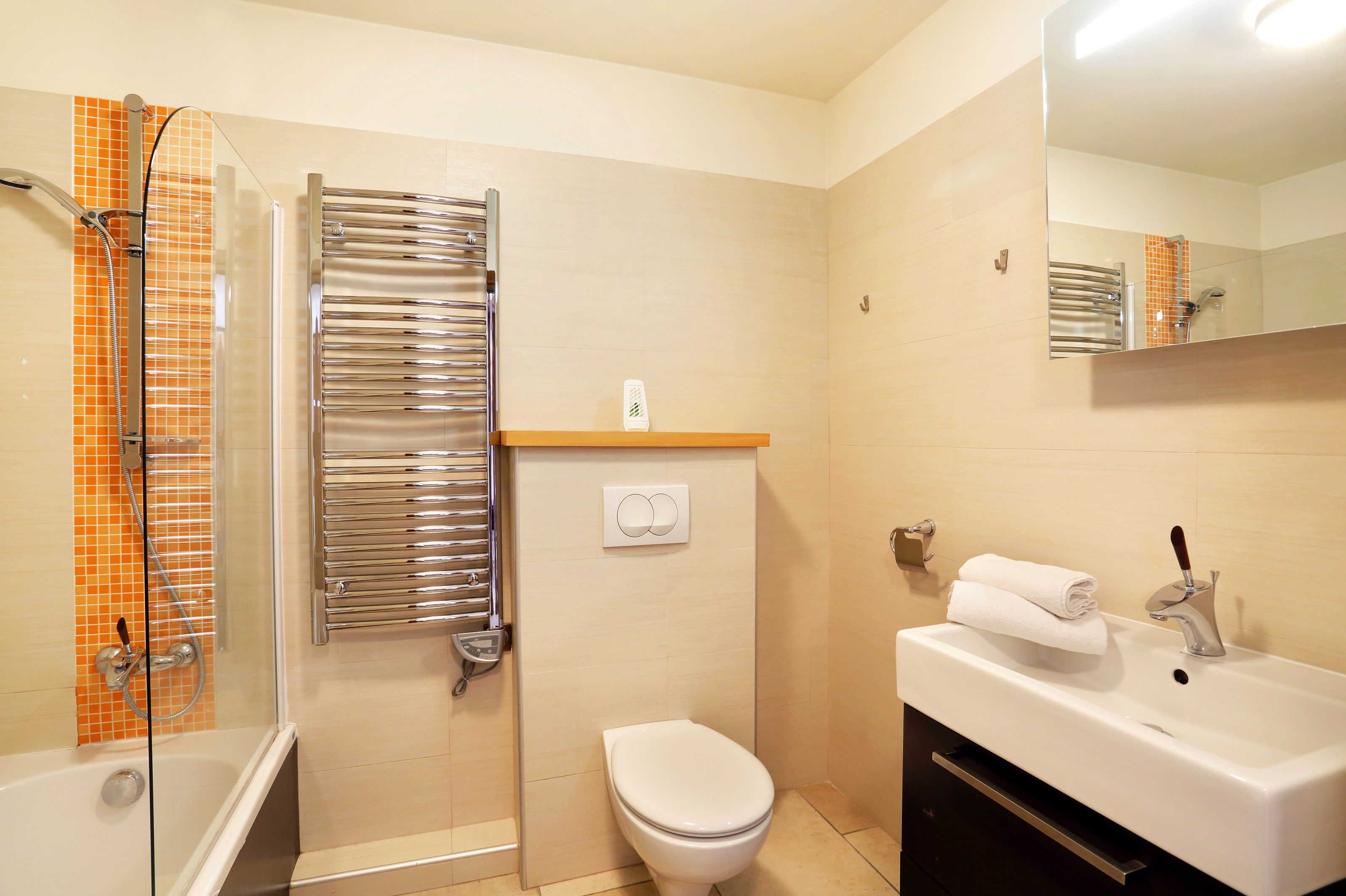 image Get ready for your day in the lovely bathroom.