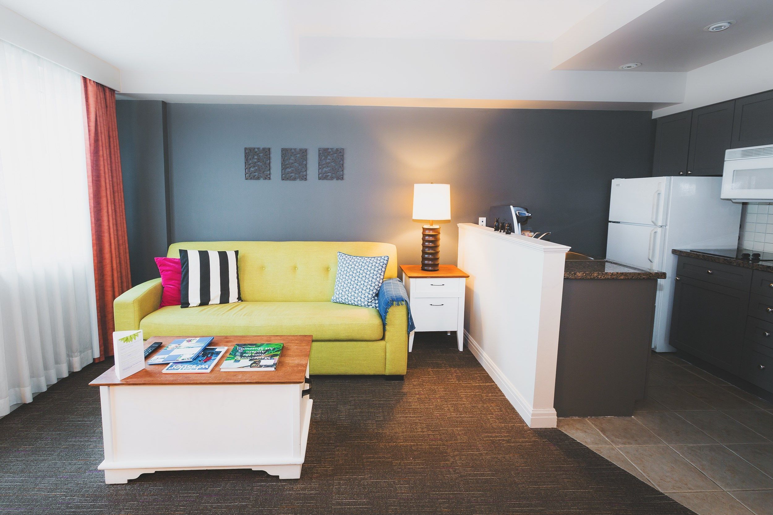 image Snuggle up with a cup of coffee or tea on the comfortable sofa.