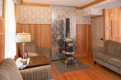 Relax in the rustic living area.