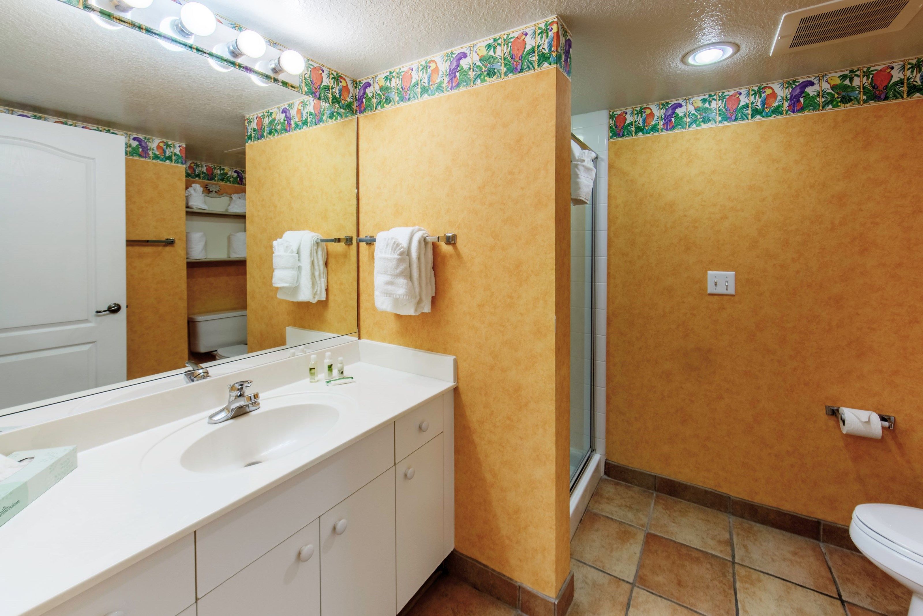 image Bright bathrooms are refreshing after a day of adventure.