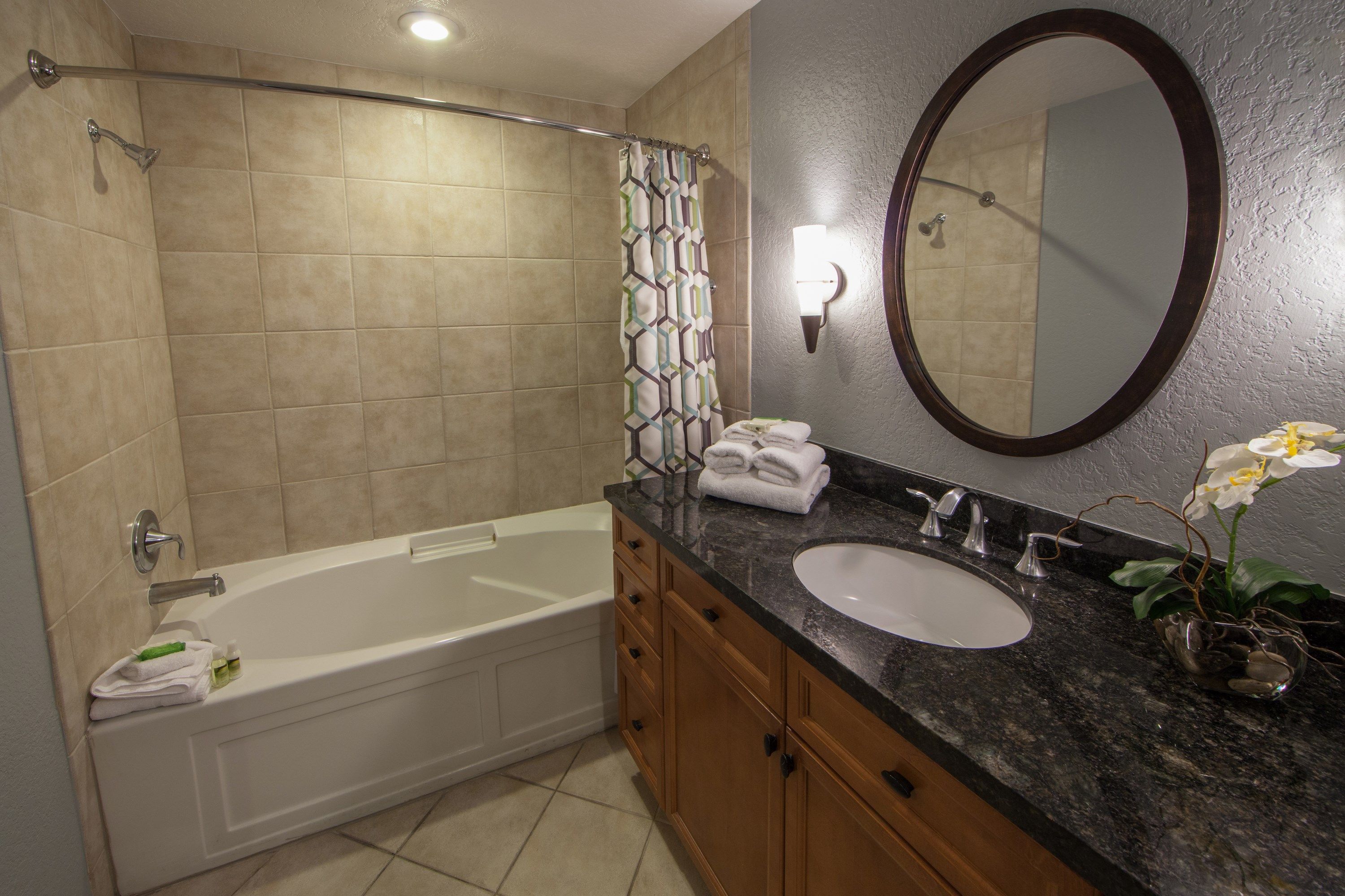 image Get ready for your day in the bathroom.