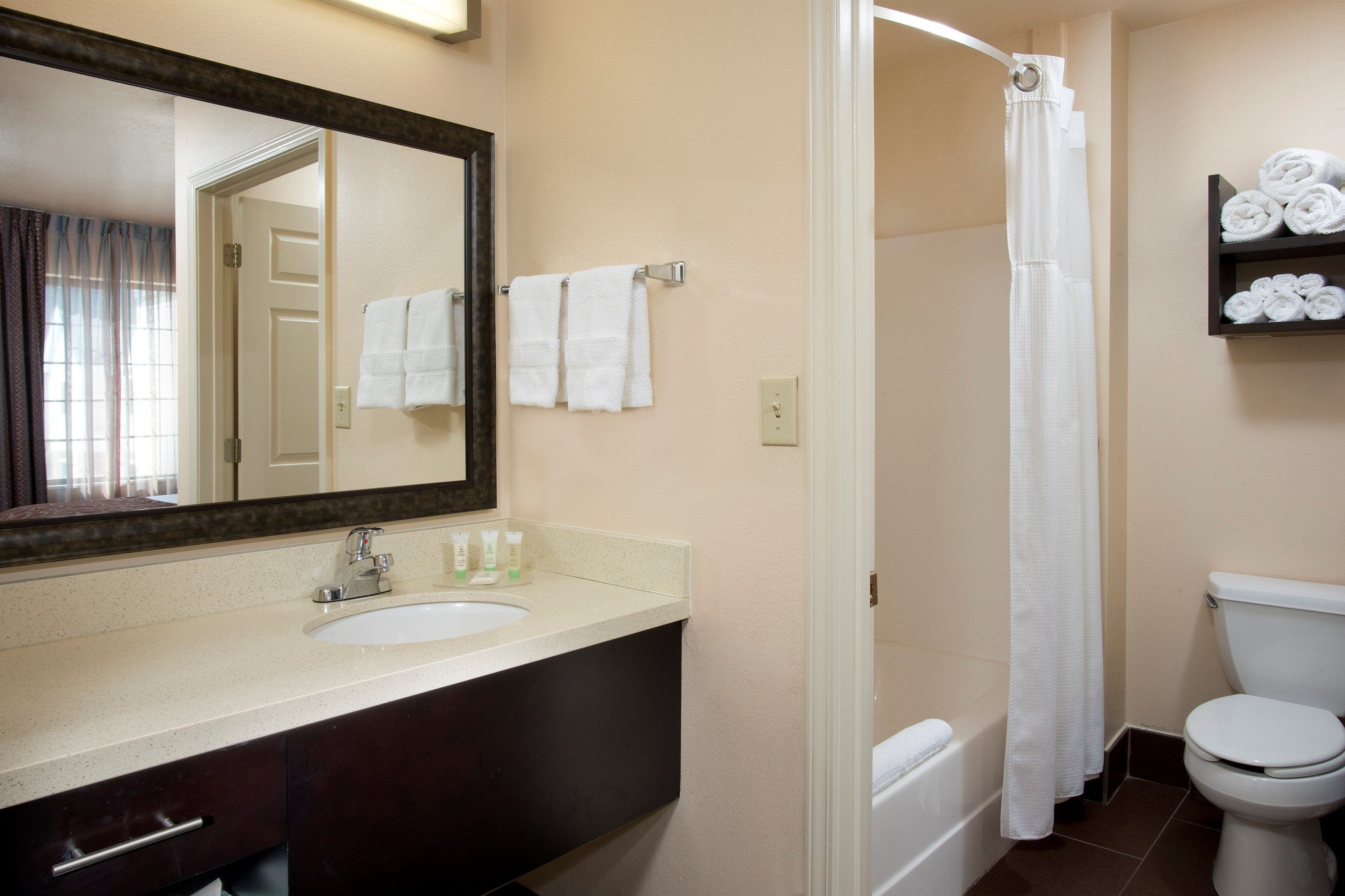 image Get ready for your day in the bathroom.