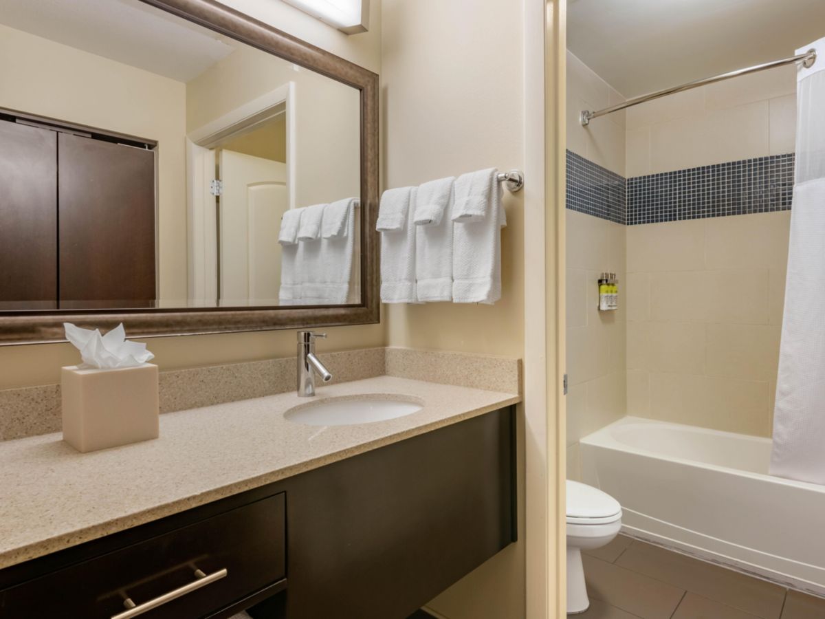 image Freshen up in the bathroom after a day of adventure.