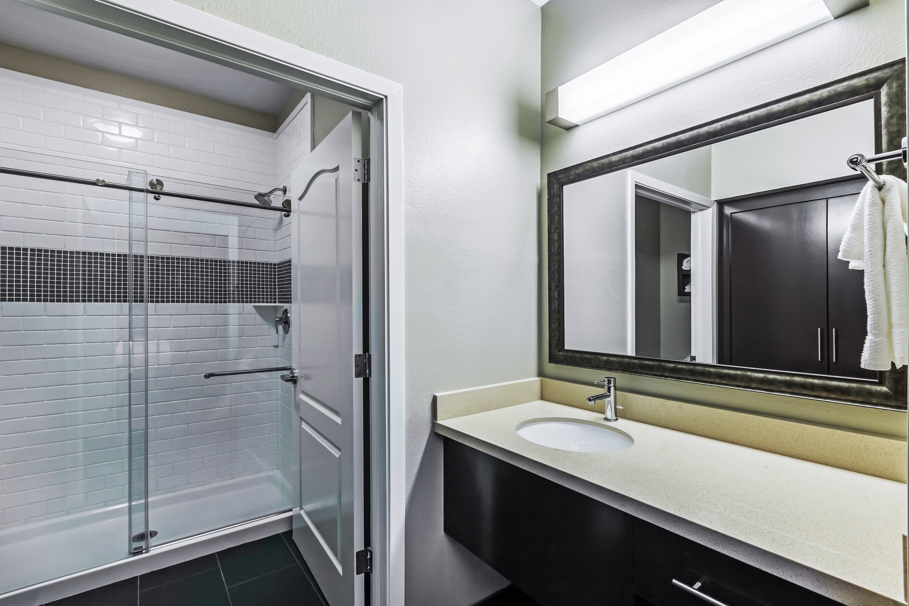 image Get ready for your day in the bathroom.