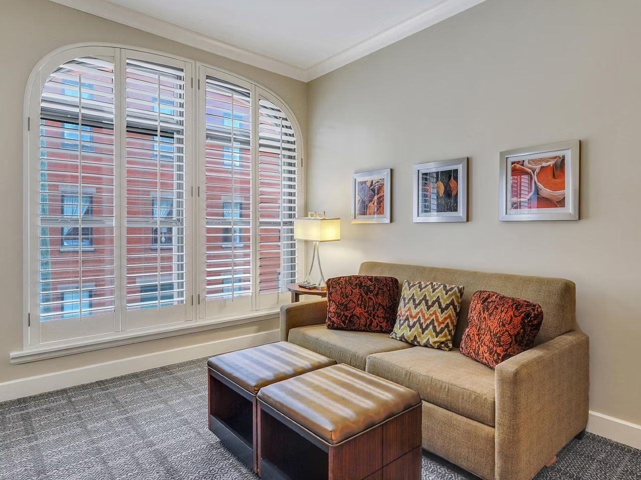 image Cozy living area with plush seating and views from the window.