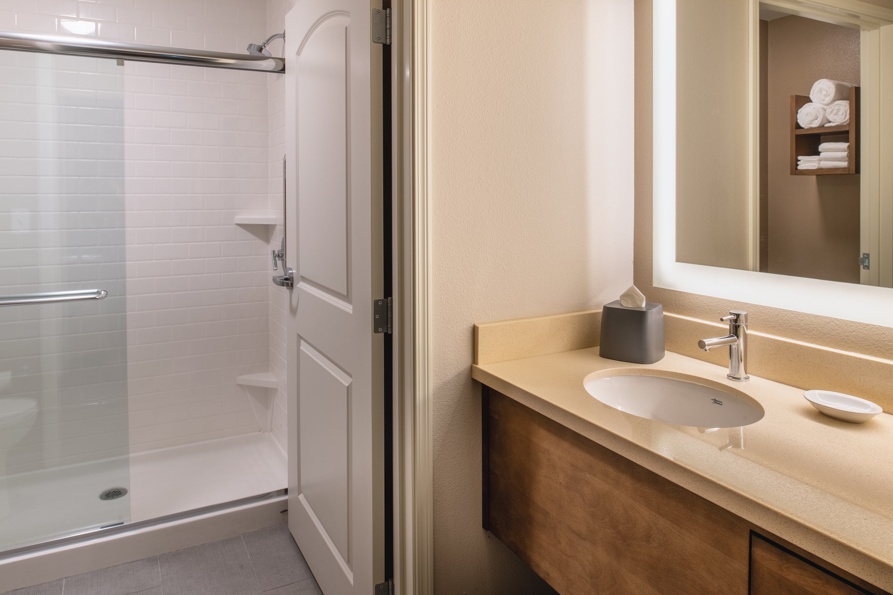 image Get ready for your day in the bathroom.