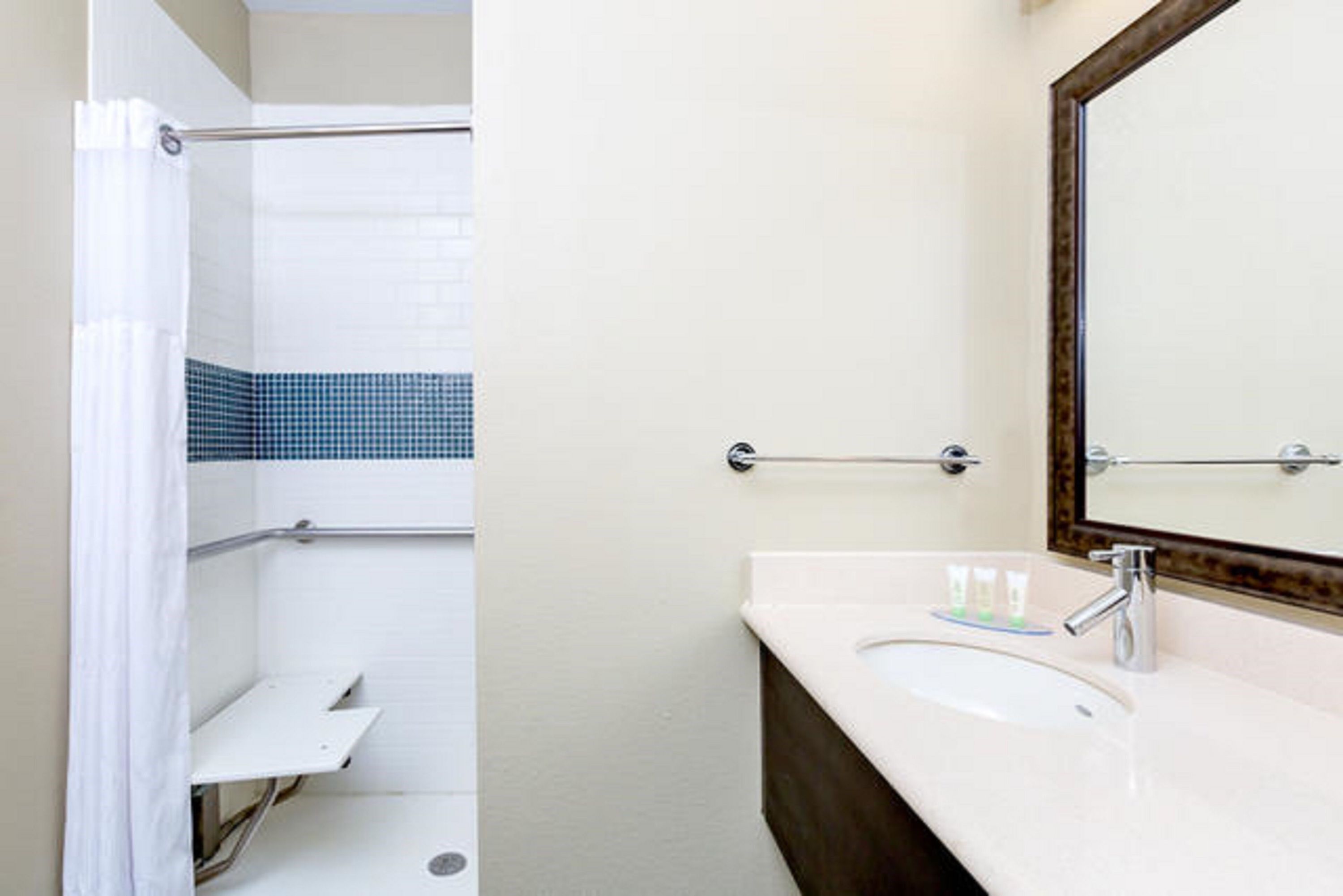 image Get ready for your day in the accessible bathroom.