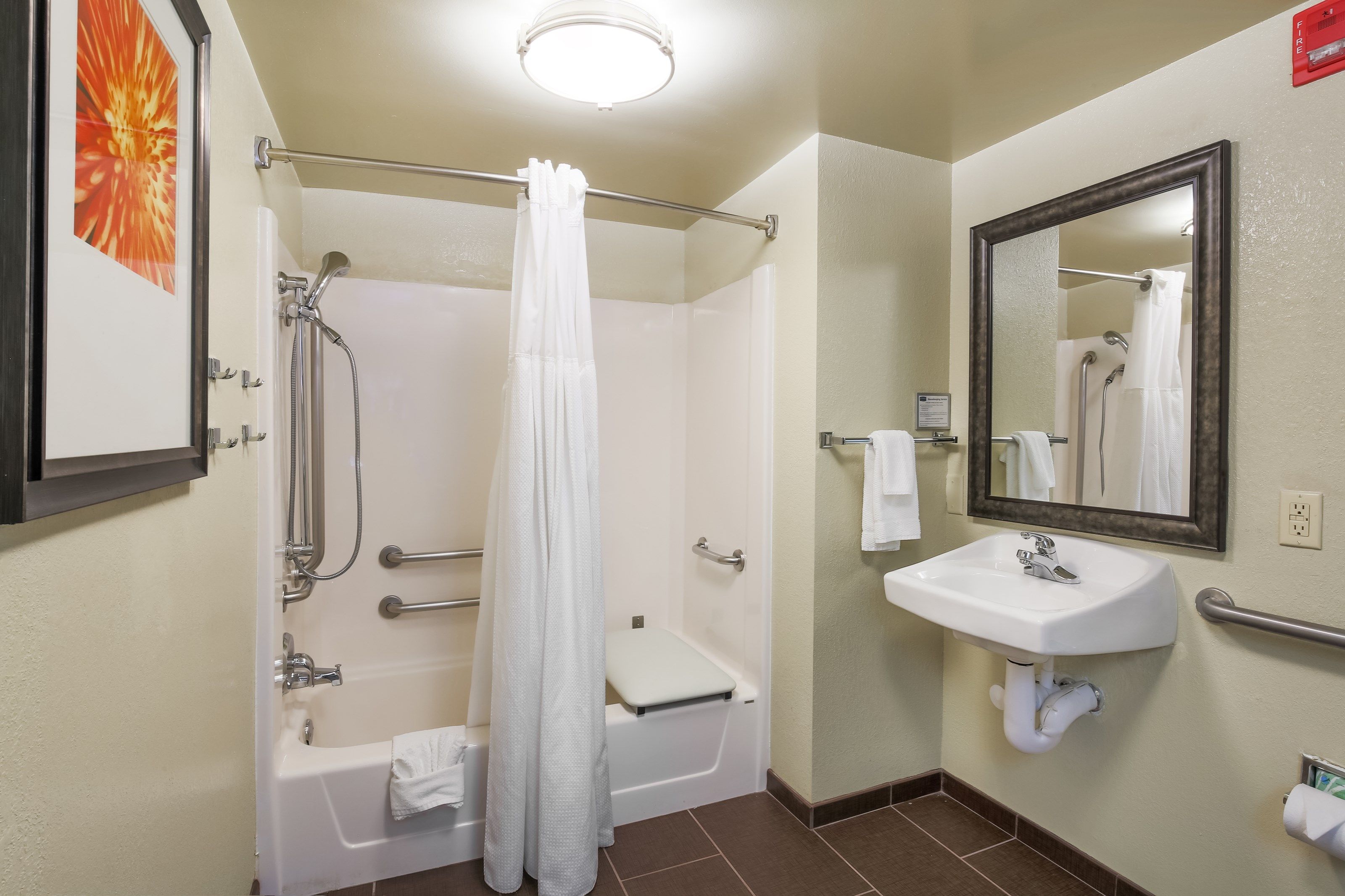 image Get ready for your day in the accessible bathroom.