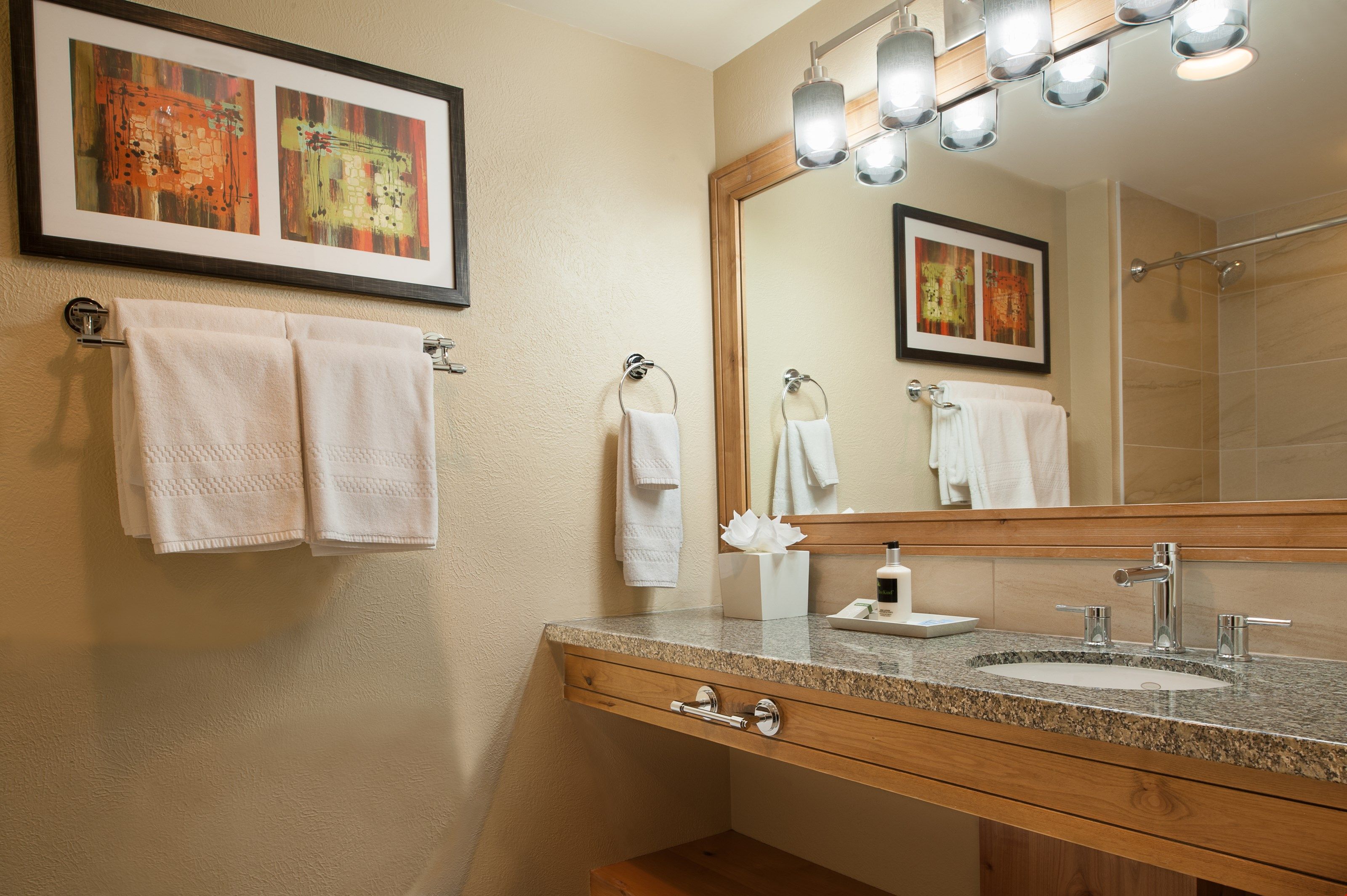 image Prepare for the day ahead in the bright and modern bathroom.