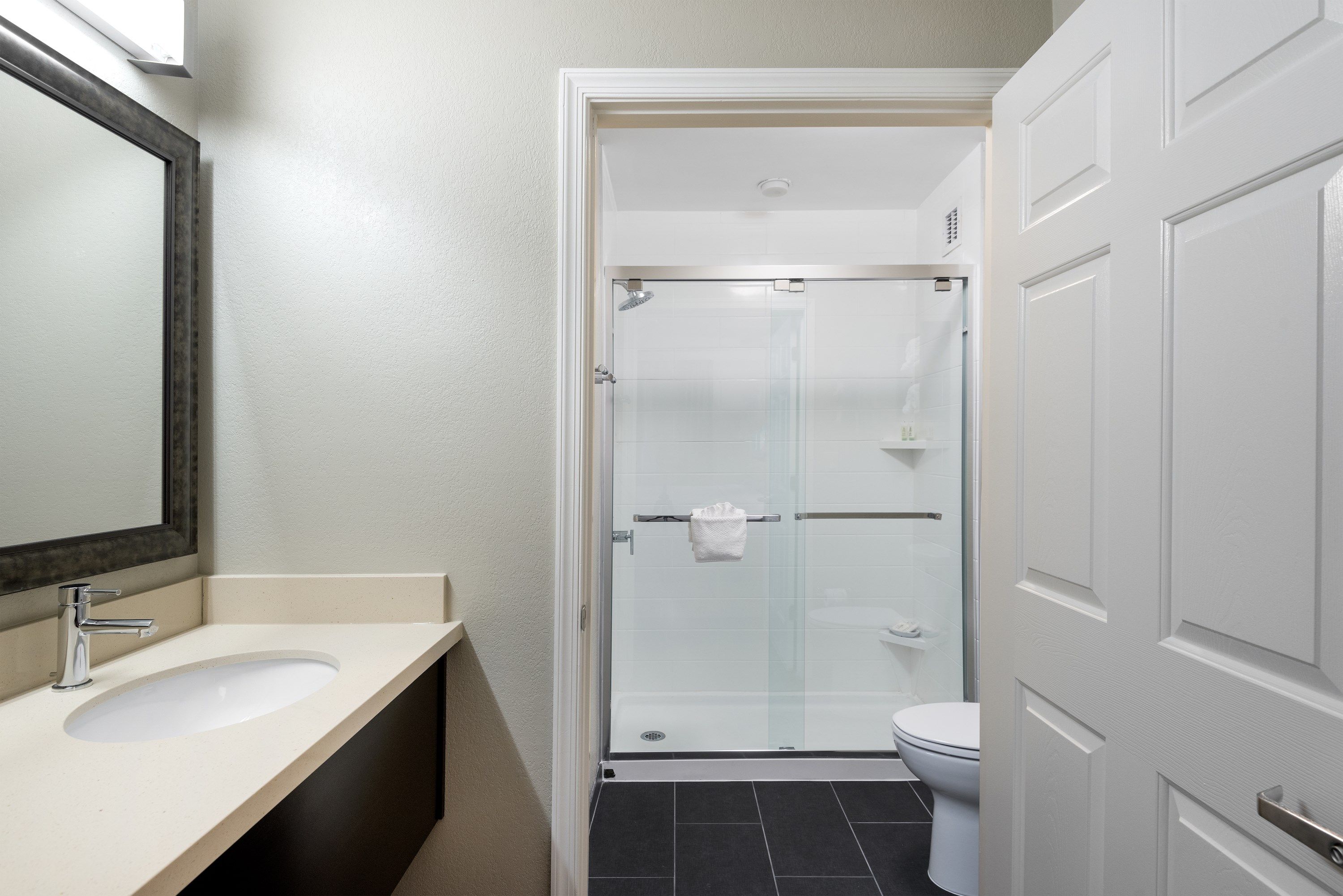 image Get ready for your day in the bathroom.