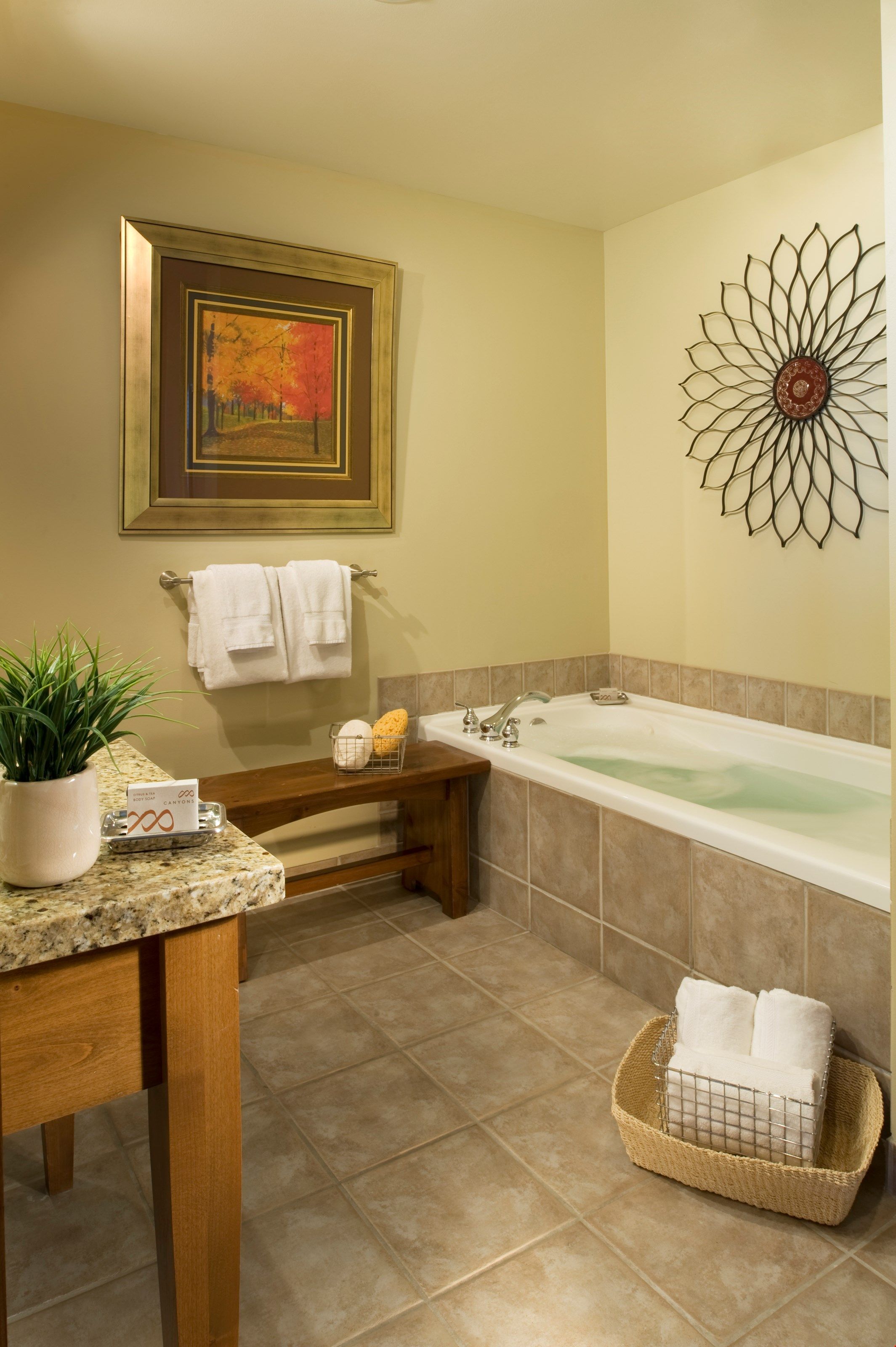 image Get ready for the day in the modern and bright bathroom.