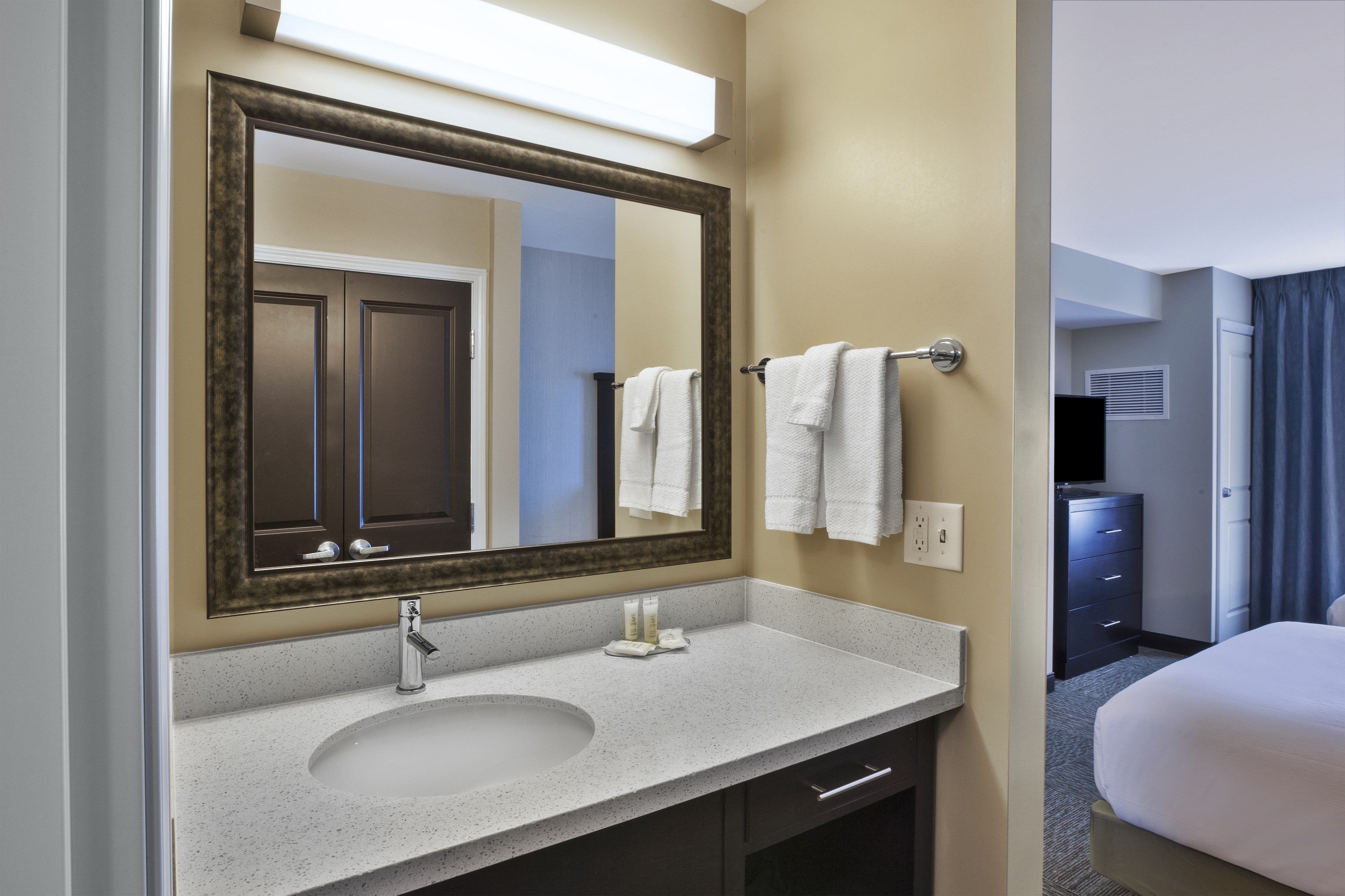 image Get ready for your day in the bathroom.