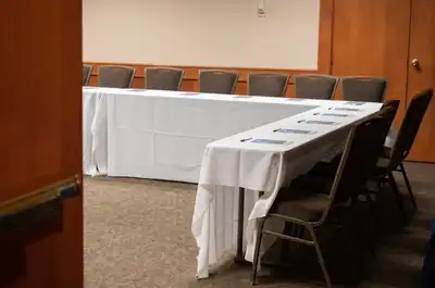 The Atrium meeting room seats your group with natural light and a view — a practical base between mountain days