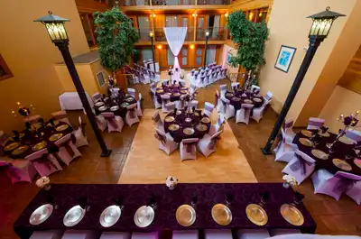 Outdoor event space with greenery and table settings — available for groups staying at the inn