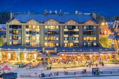 This stunning property showcases its elegance in the evening bliss that is Whistler Village