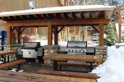 Enjoy your meal in the communal seating area near the BBQs.