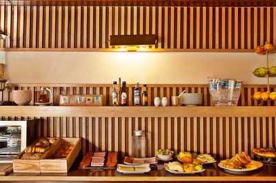 Curb your appetite by eating at the on-site restaurant.