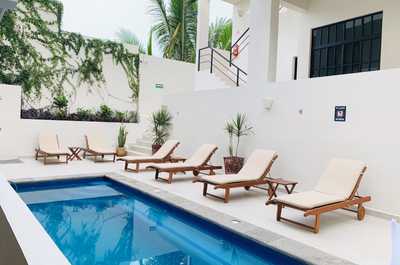 Take a dip in the saltwater pool.
