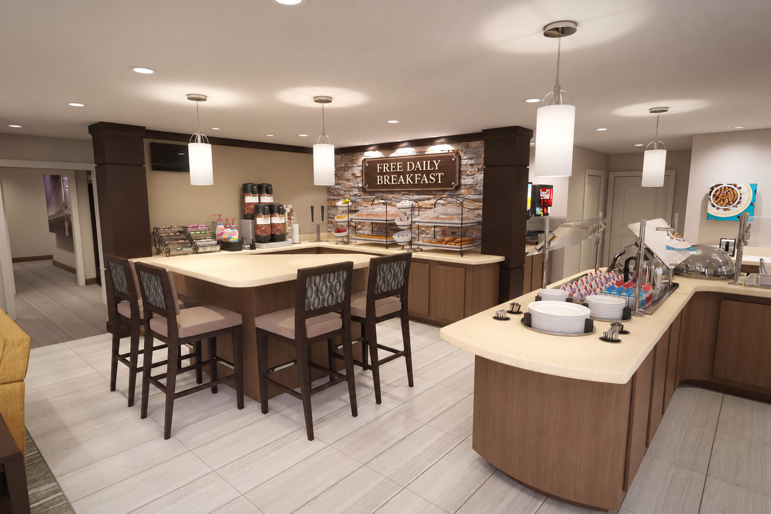 image The inviting dining area offers a stylish space for guests to enjoy complimentary breakfast and refreshments.