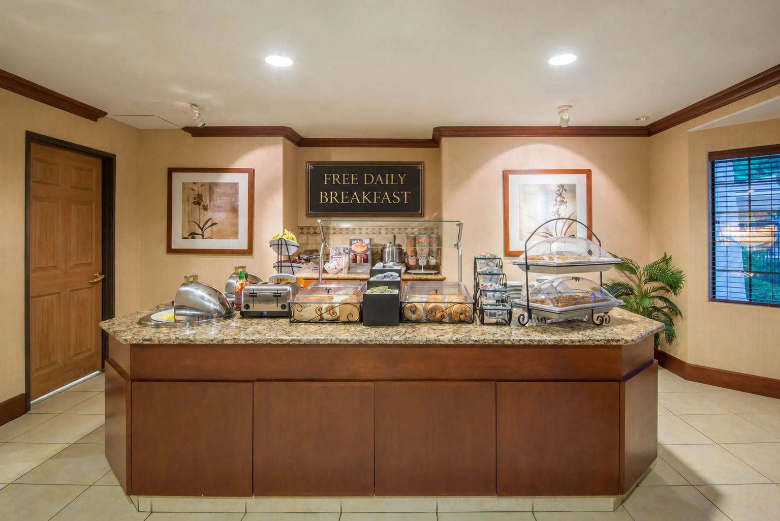 image Breakfast buffet displaying a variety of food options.
