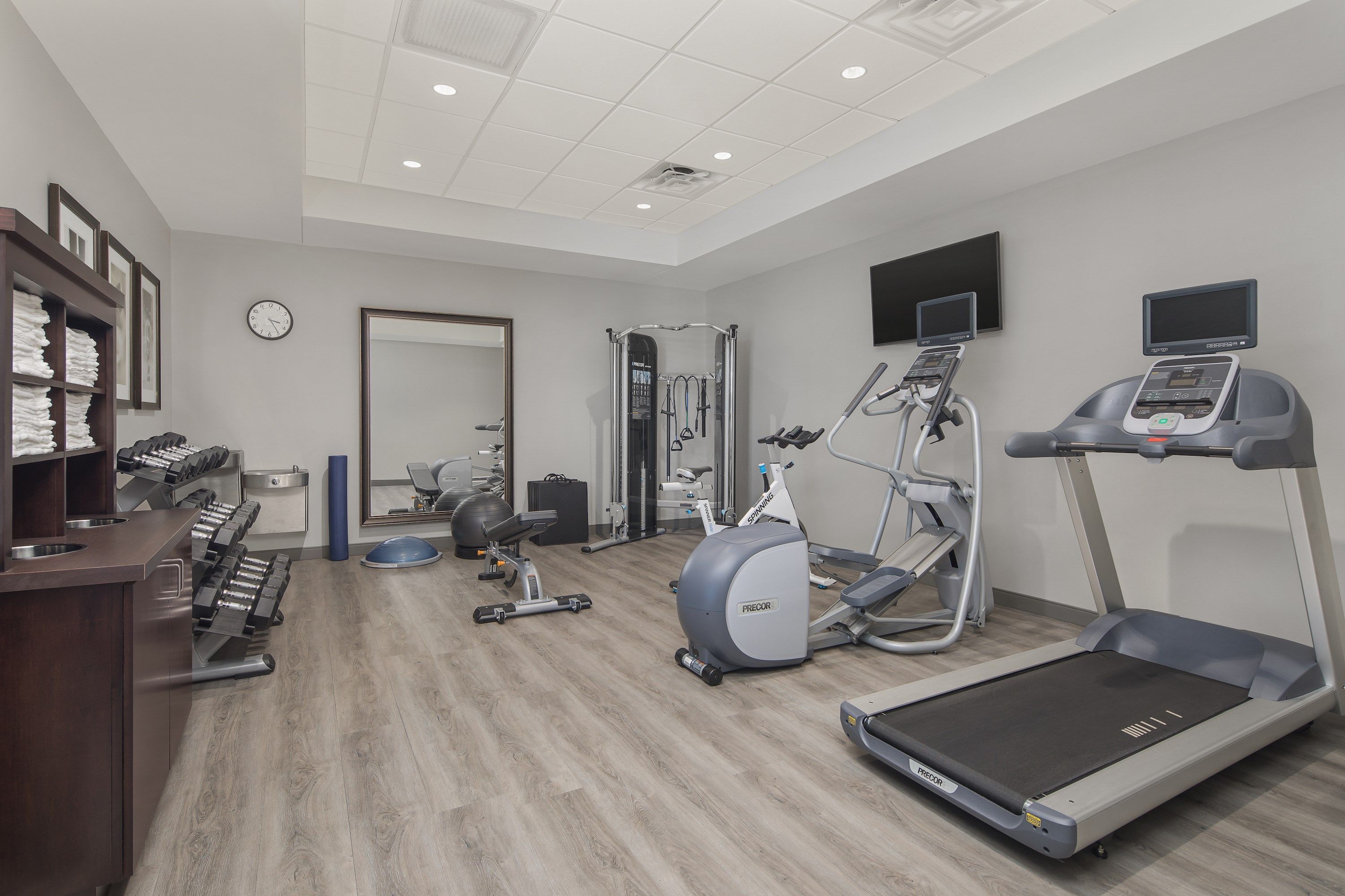 image Get an early morning workout at the gym.