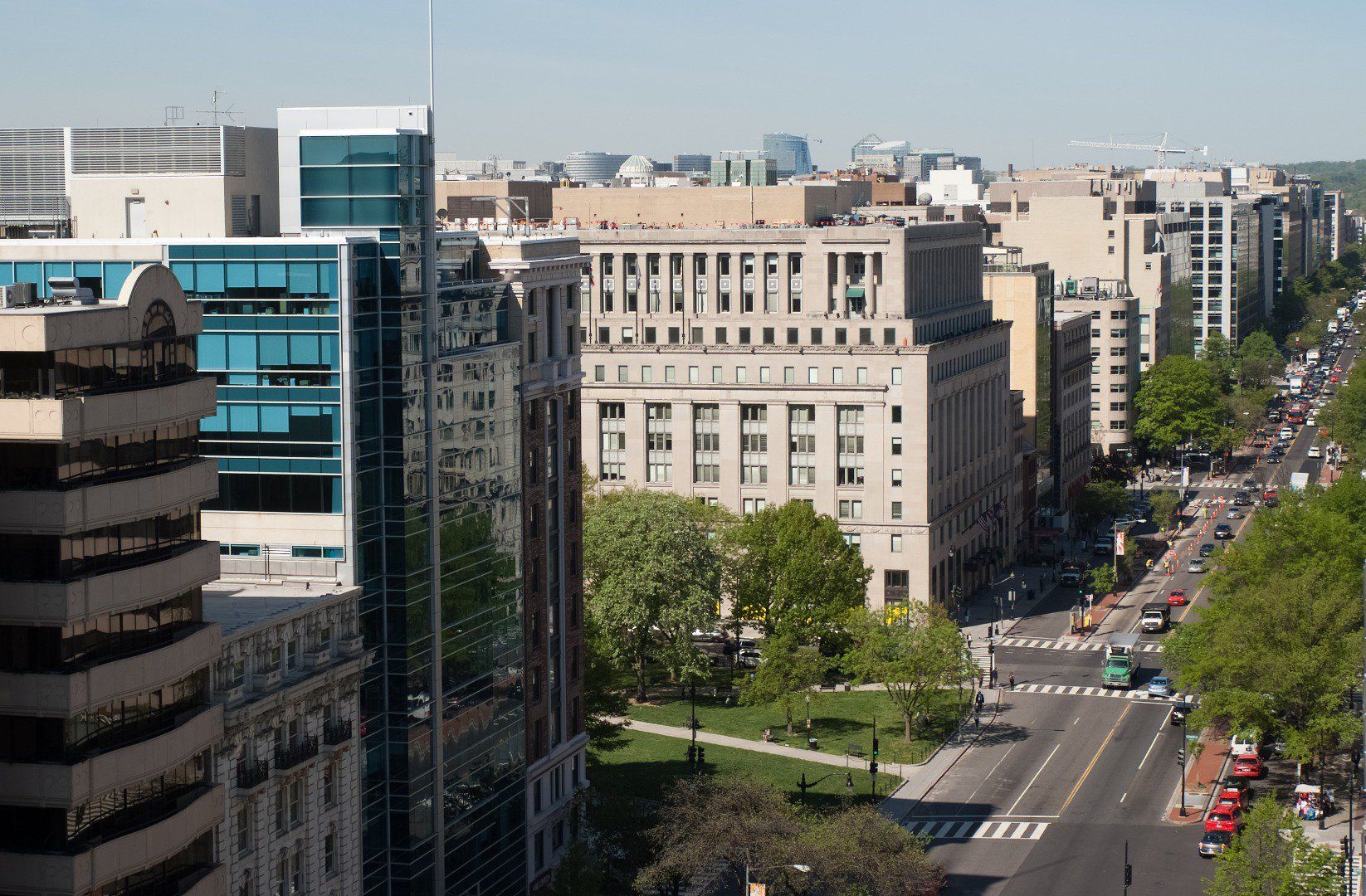 image A breathtaking perspective of the city, with tree-lined streets and iconic architecture in view.