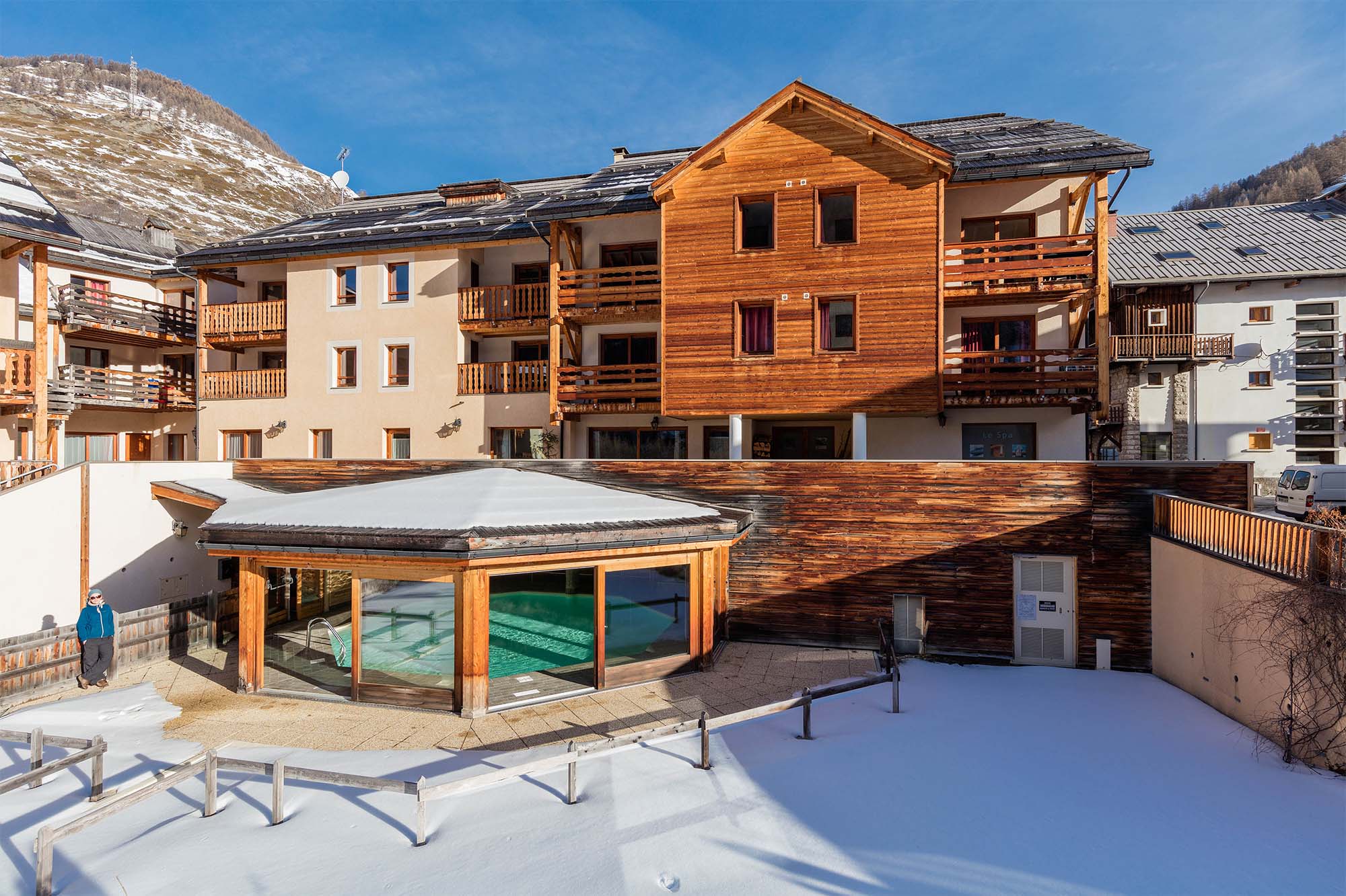 image A stunning winter view of Les Balcons du Viso, perfectly blending into the snowy landscape of the Queyras Regional Park.