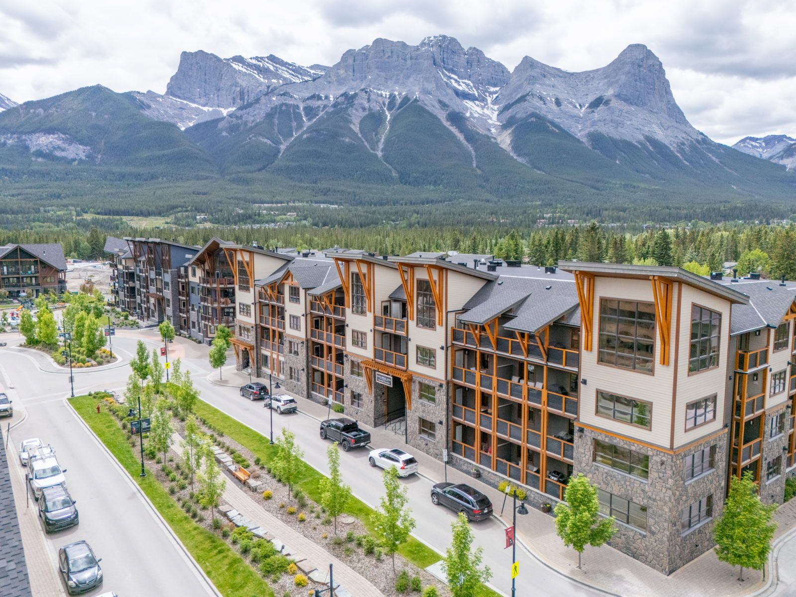 image Aerial view of mountain village buildings among trees