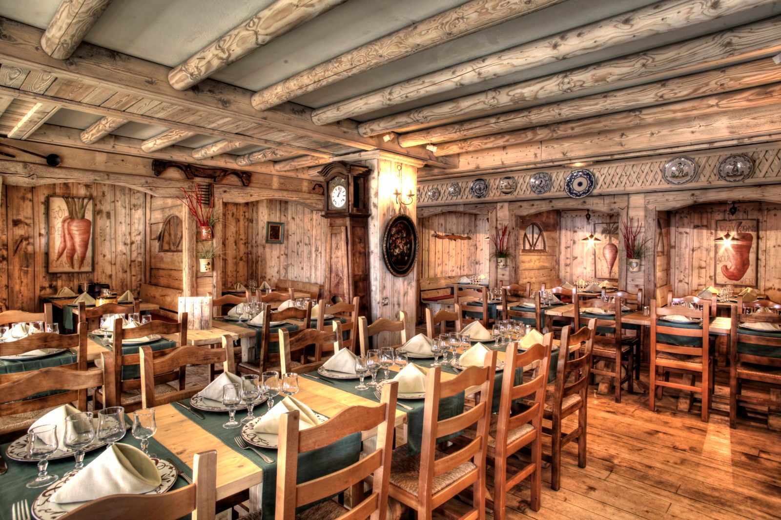 image Rustic dining room with wooden beams and charming wall art — dining as it should be in the mountains