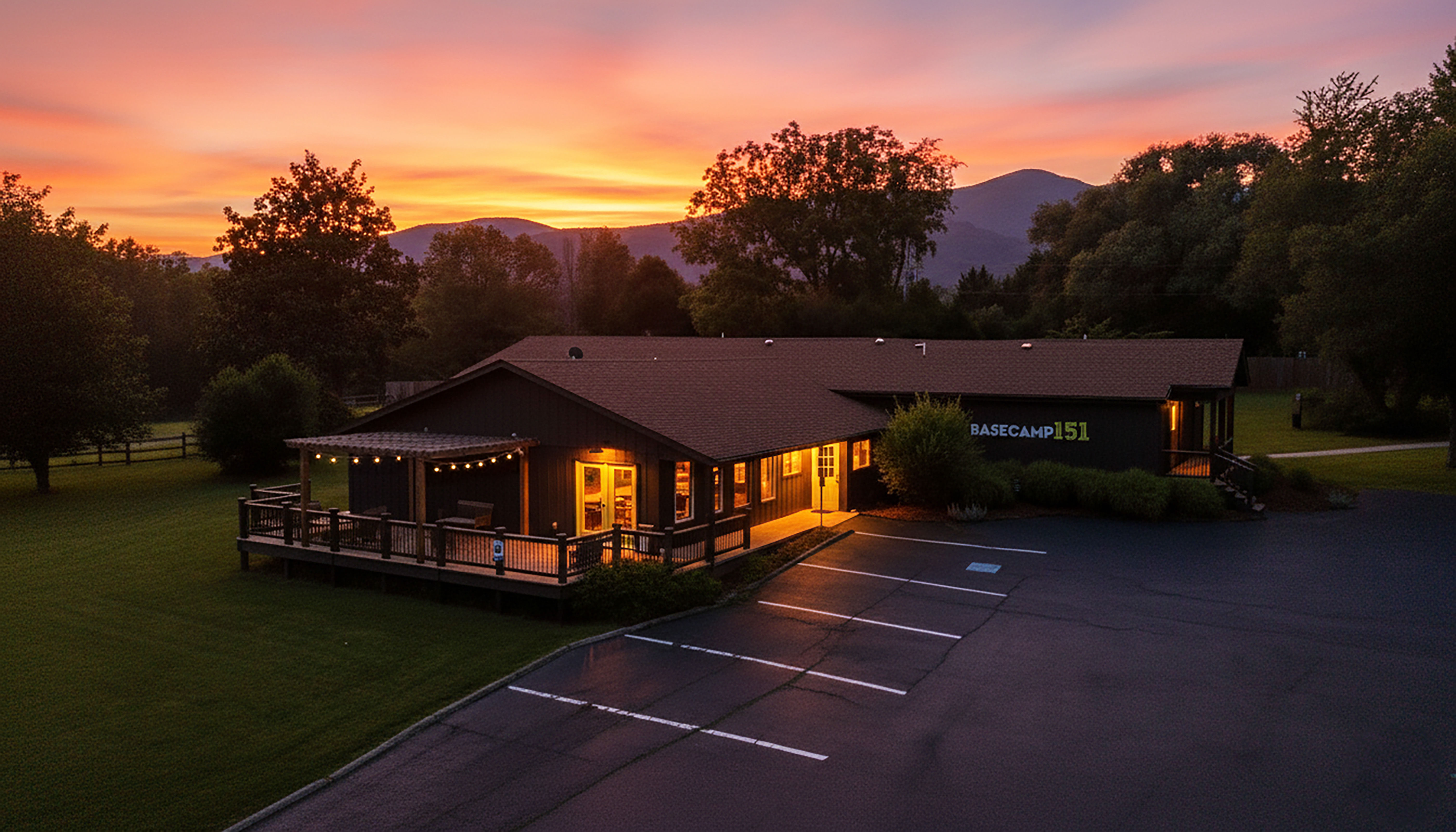 image Basecamp151 lights up the evening with mountain silhouettes and the promise of another tranquil night.