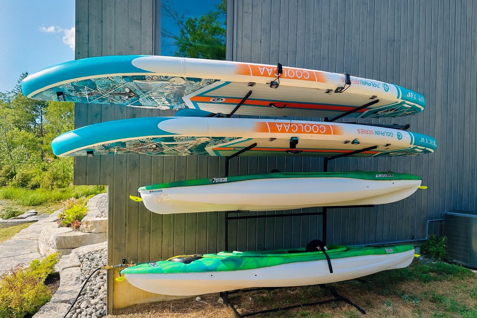 image Paddleboards and kayaks ready for adventure, with direct access to Stoney Lake from the property.