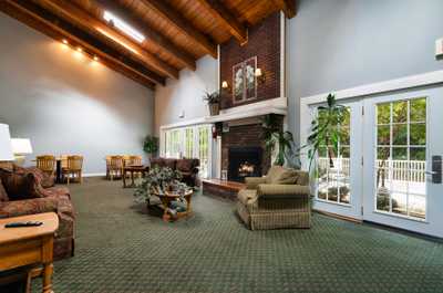 Gather around the fireplace in this spacious lodge-style lounge, great for group downtime.