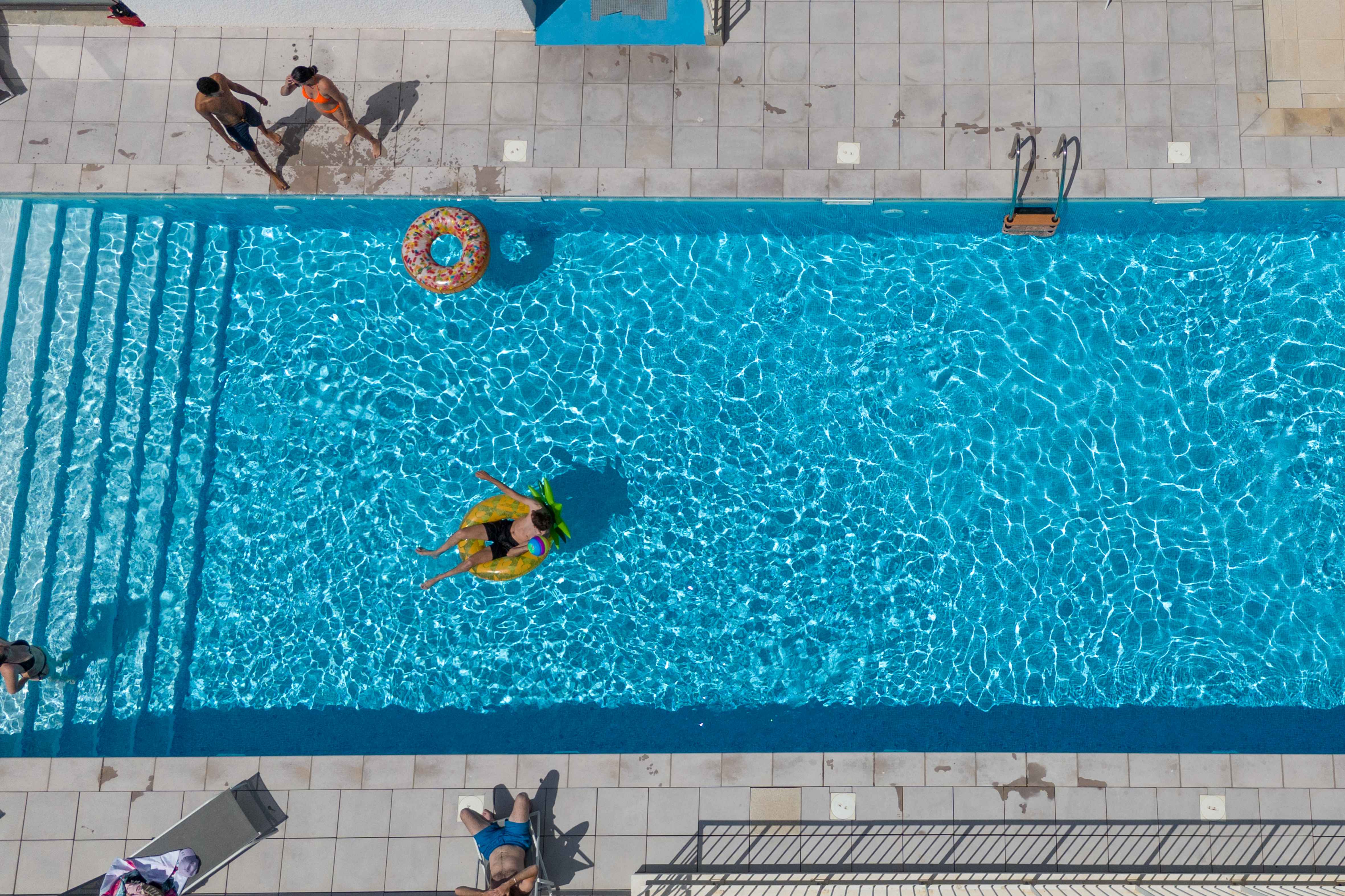 image The outdoor heated pool, open from April to mid-September — one of two pools available to guests.