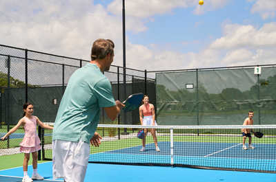 Six of the 12 pickleball courts are lit for night play — grab a paddle and get a game going after dark