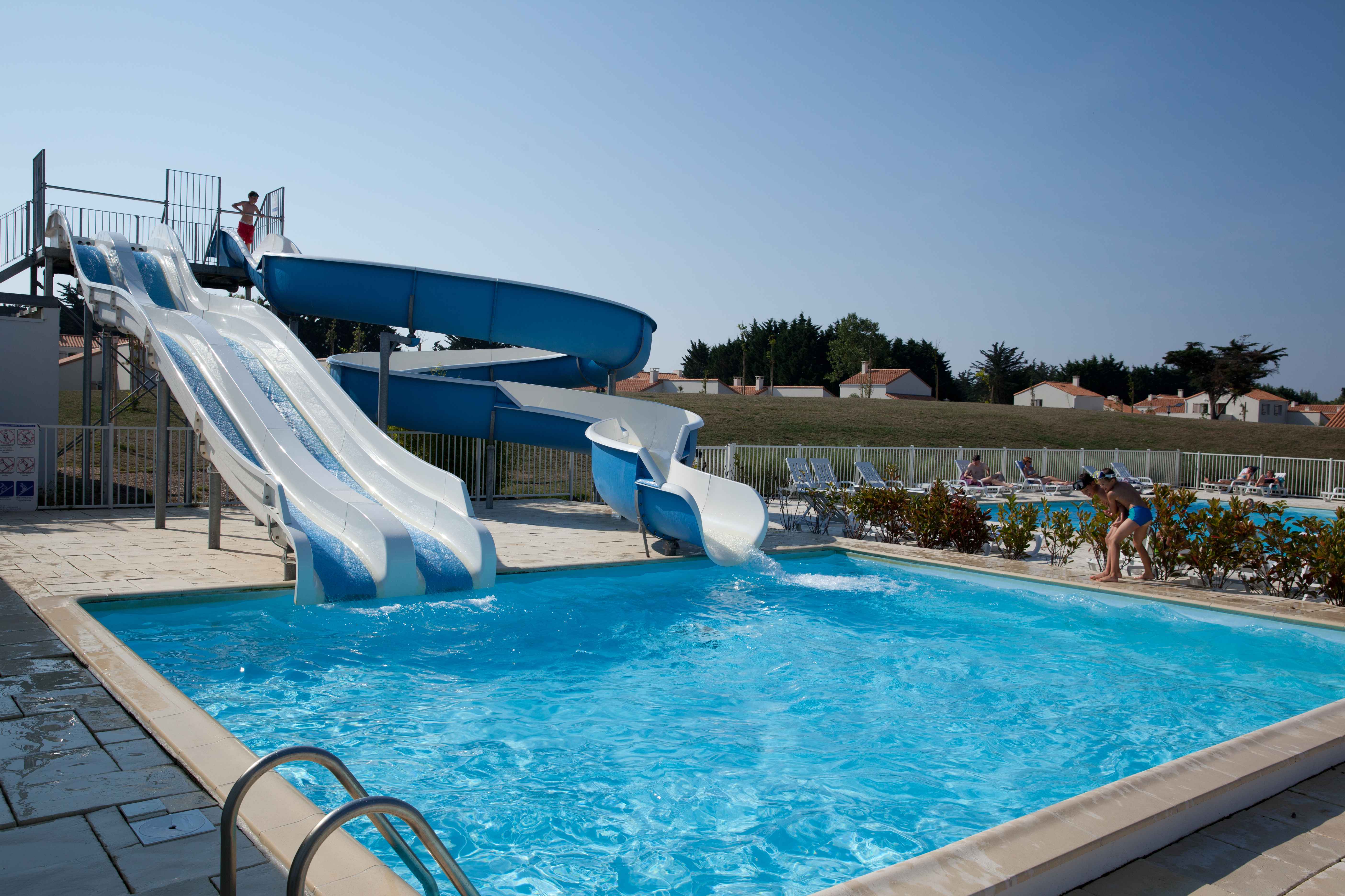 image The water slides plunge straight into the outdoor pool — a highlight for families on the Vendée coast.