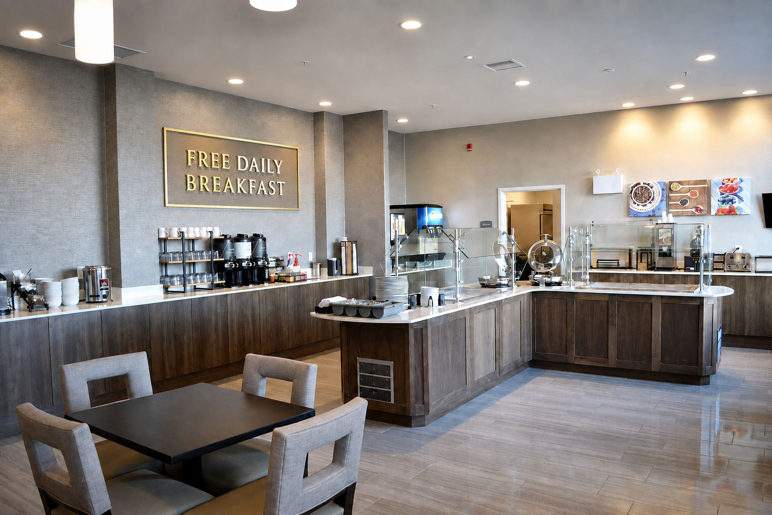 image Well-stocked breakfast station with various coffee brewing options.