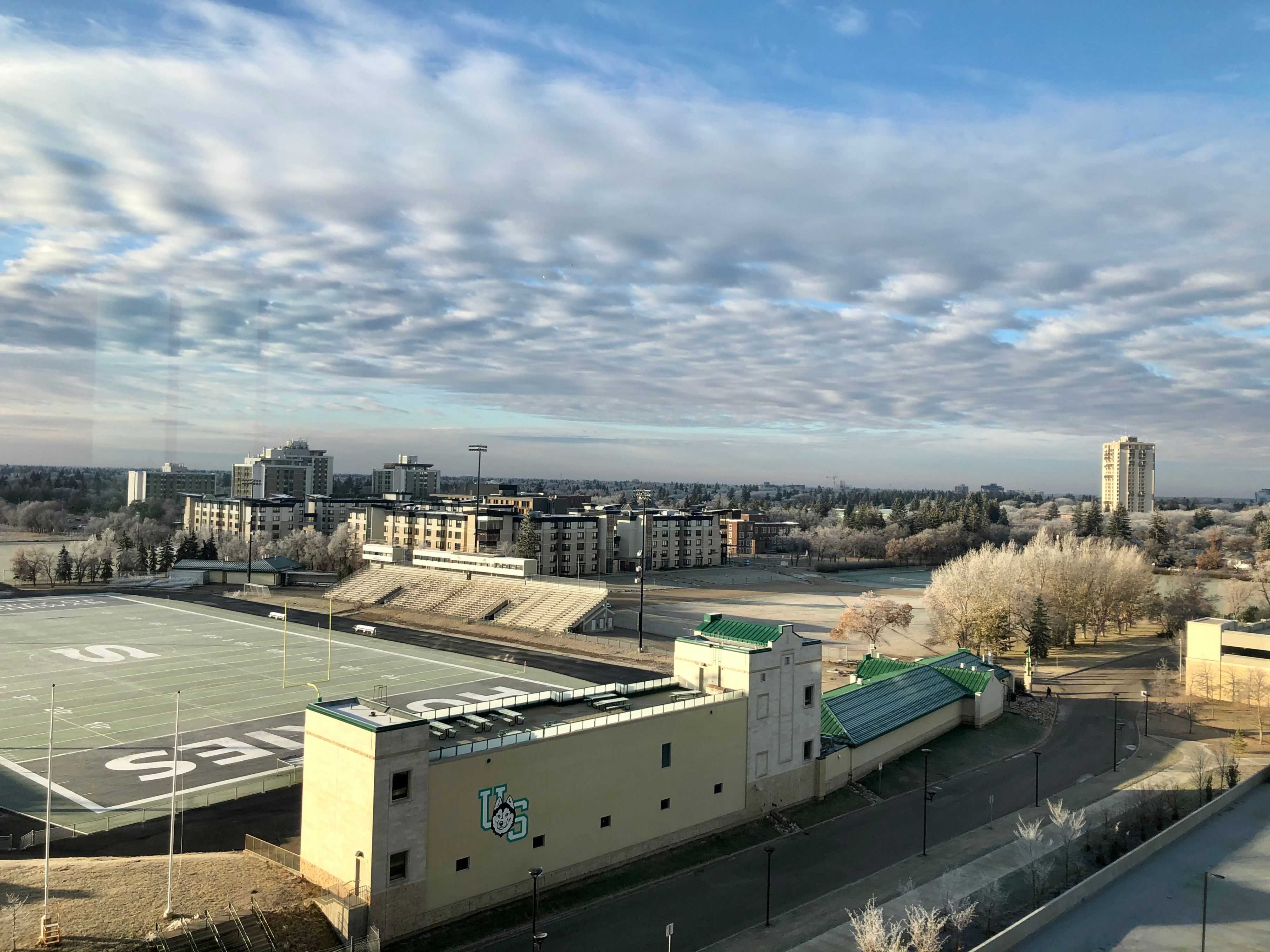 image Scenic view of nearby sports fields and campus buildings.